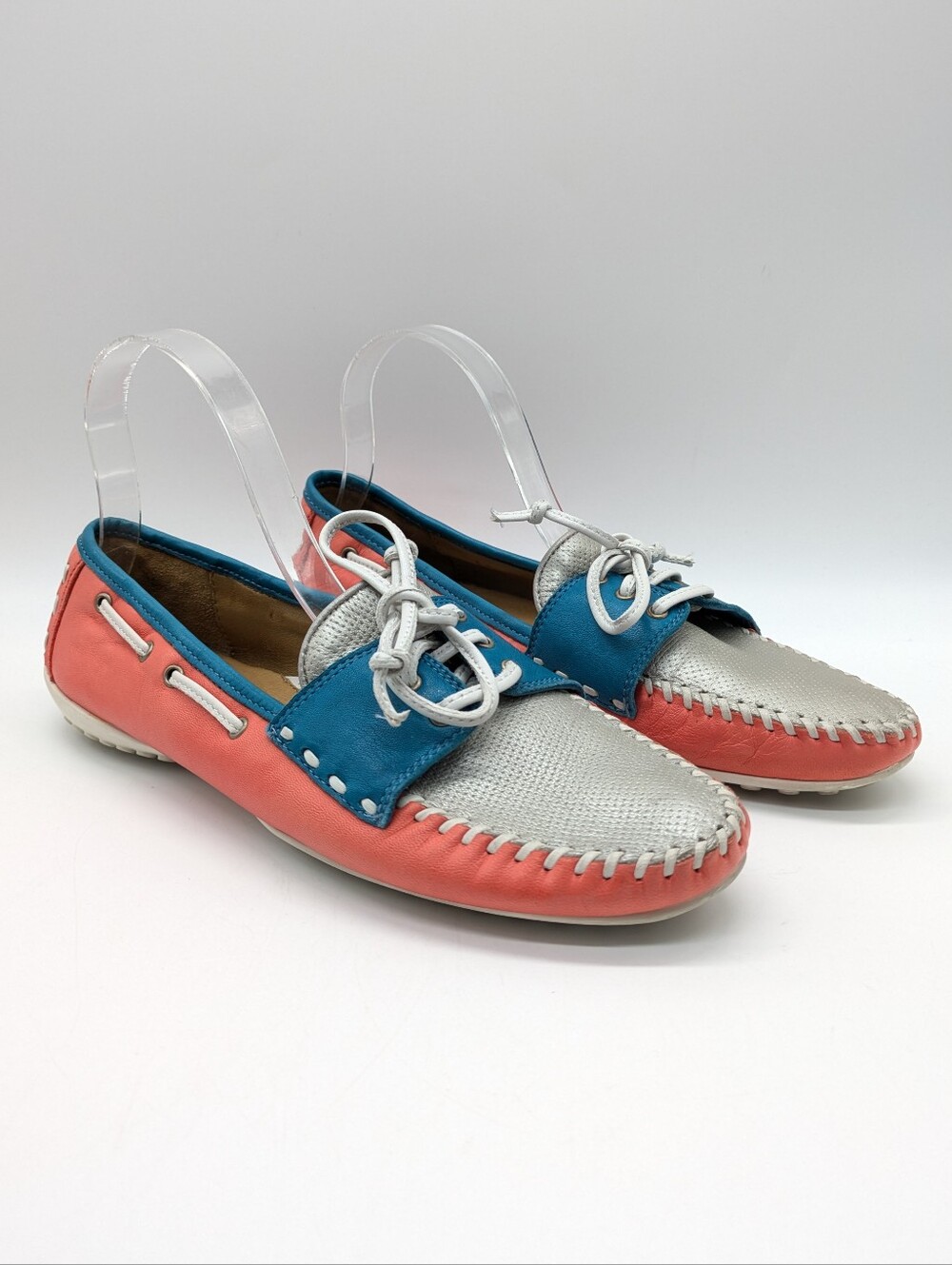 Robert Zur Blue Silver Orange Soft Leather Slip On Lace Up Loafer 8.5 AA